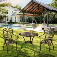 Ensemble bistro d'extérieur 3 pièces - Table et chaises de patio en fonte d'aluminium tout temps avec trou pour parasol pour jardin, balcon et bord de piscine