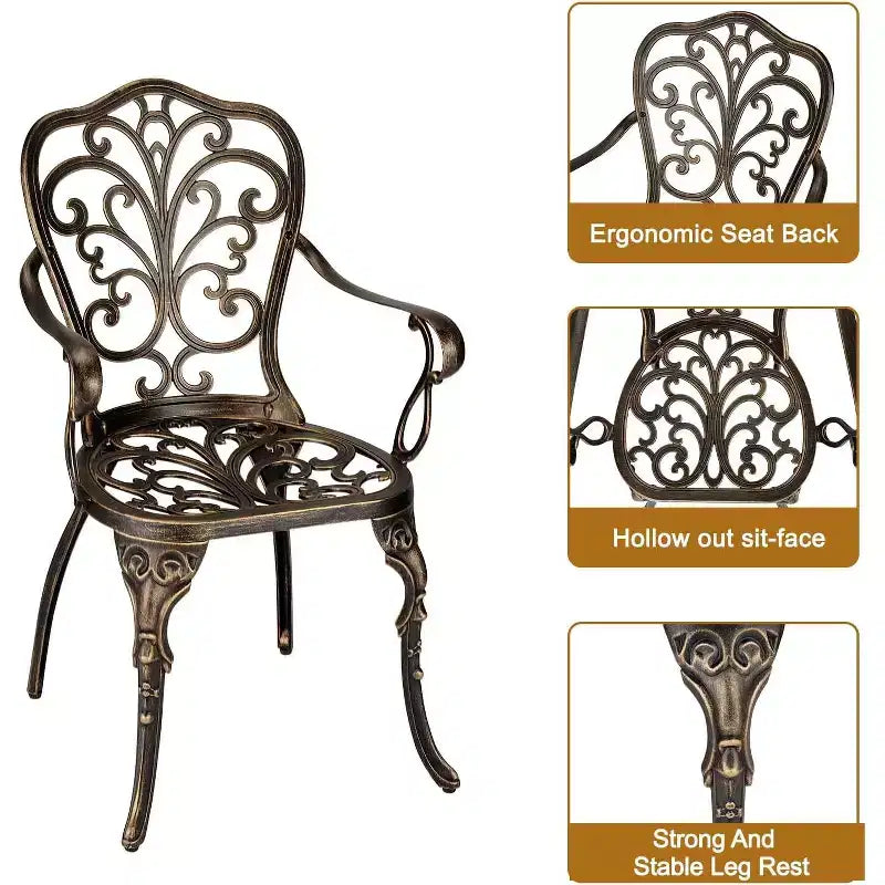 Ensemble bistro d'extérieur 3 pièces - Table et chaises de patio en fonte d'aluminium tout temps avec trou pour parasol pour jardin, balcon et bord de piscine