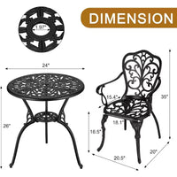 Ensemble bistro d'extérieur 3 pièces - Table et chaises de patio en fonte d'aluminium tout temps avec trou pour parasol pour jardin, balcon et bord de piscine