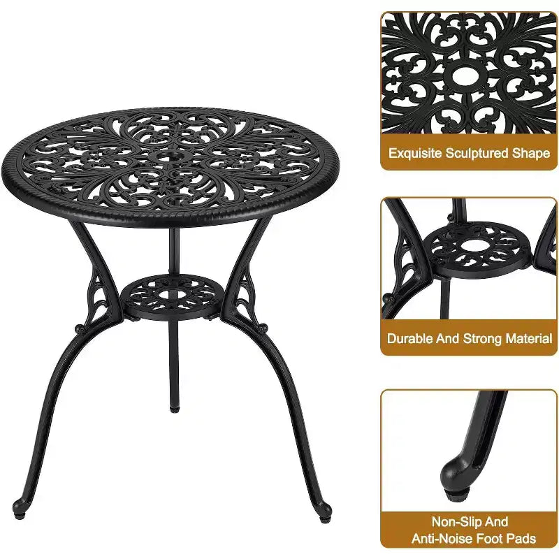 Ensemble bistro d'extérieur 3 pièces - Table et chaises de patio en fonte d'aluminium tout temps avec trou pour parasol pour jardin, balcon et bord de piscine