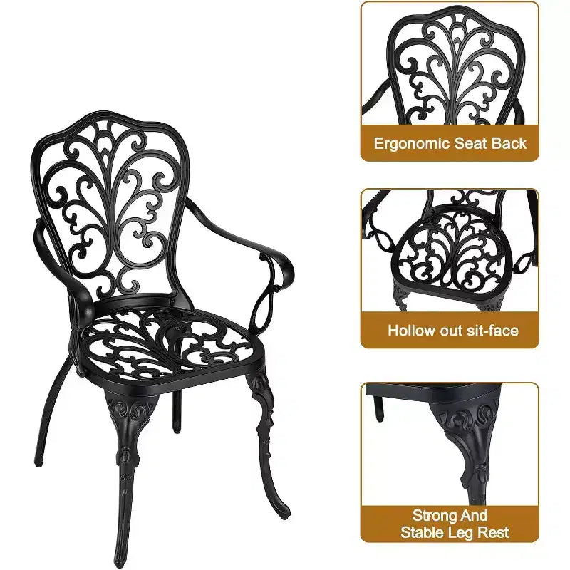 Ensemble bistro d'extérieur 3 pièces - Table et chaises de patio en fonte d'aluminium tout temps avec trou pour parasol pour jardin, balcon et bord de piscine