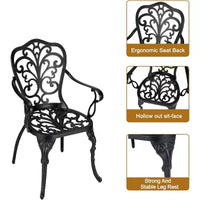 Ensemble bistro d'extérieur 3 pièces - Table et chaises de patio en fonte d'aluminium tout temps avec trou pour parasol pour jardin, balcon et bord de piscine