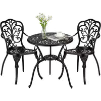 3-Piece Outdoor Bistro Set, All-Weather Cast Aluminum Patio Table+Chairs w/Umbrella Hole for Yard, Garden, Balcony, and Poolside Use