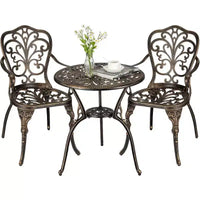 Ensemble bistro d'extérieur 3 pièces - Table et chaises de patio en fonte d'aluminium tout temps avec trou pour parasol pour jardin, balcon et bord de piscine