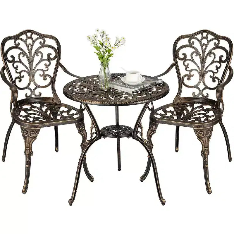 Ensemble bistro d'extérieur 3 pièces - Table et chaises de patio en fonte d'aluminium tout temps avec trou pour parasol pour jardin, balcon et bord de piscine