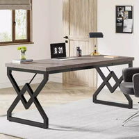 Bureau exécutif Lantine 62.99 pouces, grand bureau d'ordinateur de bureau avec plateau en bois extra épais et structure métallique