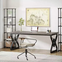 Bureau exécutif Lantine 62.99 pouces, grand bureau d'ordinateur de bureau avec plateau en bois extra épais et structure métallique