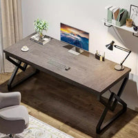Bureau exécutif Lantine 62.99 pouces, grand bureau d'ordinateur de bureau avec plateau en bois extra épais et structure métallique