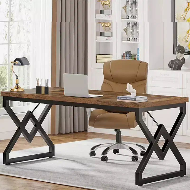 Bureau exécutif Lantine 62.99 pouces, grand bureau d'ordinateur de bureau avec plateau en bois extra épais et structure métallique