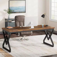 Bureau exécutif Lantine 62.99 pouces, grand bureau d'ordinateur de bureau avec plateau en bois extra épais et structure métallique