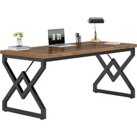 Bureau exécutif Lantine 62.99 pouces, grand bureau d'ordinateur de bureau avec plateau en bois extra épais et structure métallique