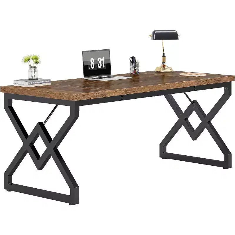 Bureau exécutif Lantine 62.99 pouces, grand bureau d'ordinateur de bureau avec plateau en bois extra épais et structure métallique