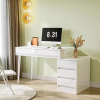 Lantine bureau blanc avec 5 tiroirs, bureau à domicile moderne avec tiroirs de rangement et support d'imprimante