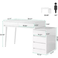 Lantine bureau blanc avec 5 tiroirs, bureau à domicile moderne avec tiroirs de rangement et support d'imprimante
