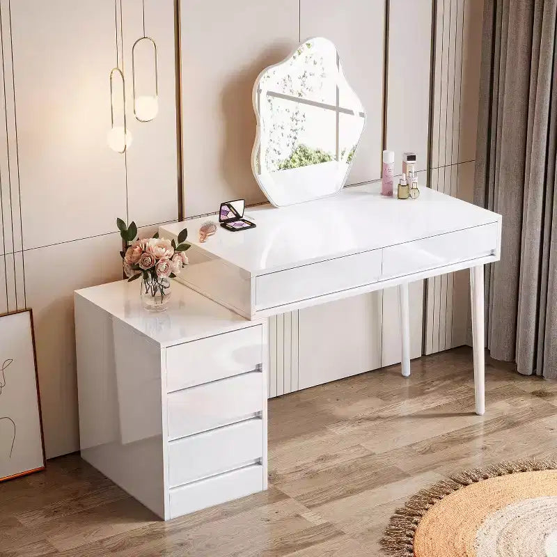 Lantine bureau blanc avec 5 tiroirs, bureau à domicile moderne avec tiroirs de rangement et support d'imprimante