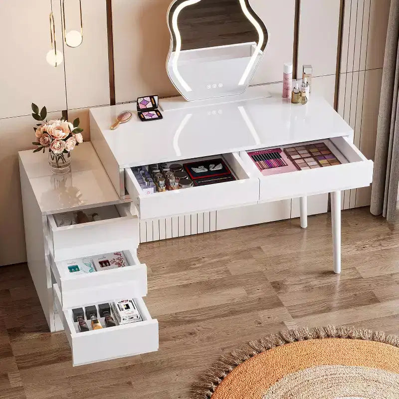Lantine bureau blanc avec 5 tiroirs, bureau à domicile moderne avec tiroirs de rangement et support d'imprimante