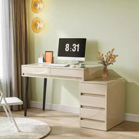 Lantine bureau blanc avec 5 tiroirs, bureau à domicile moderne avec tiroirs de rangement et support d'imprimante