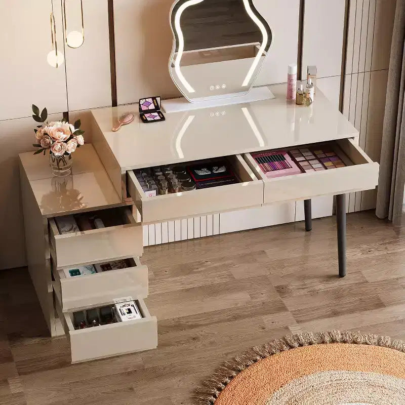 Lantine bureau blanc avec 5 tiroirs, bureau à domicile moderne avec tiroirs de rangement et support d'imprimante