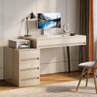 Lantine bureau blanc avec 5 tiroirs, bureau à domicile moderne avec tiroirs de rangement et support d'imprimante