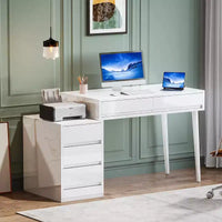 Lantine bureau blanc avec 5 tiroirs, bureau à domicile moderne avec tiroirs de rangement et support d'imprimante