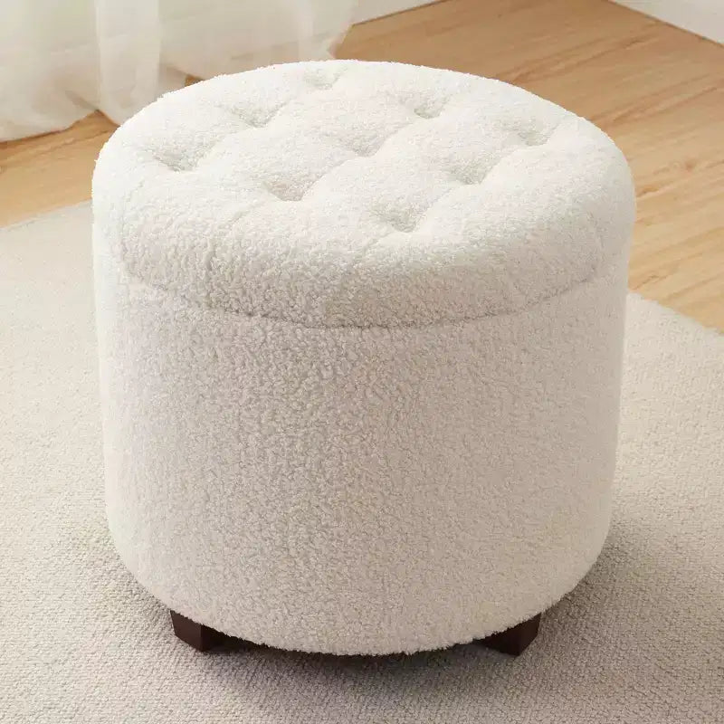 Pouff de rangement rond touffeté en bouclette Donovan Ornavo Home - Blanc