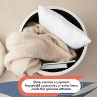 Ottoman de rangement rond capitonné en bouclette Ornavo Home Donovan - Blanc