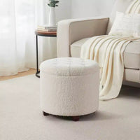Ottoman de rangement rond capitonné en bouclette Ornavo Home Donovan - Blanc