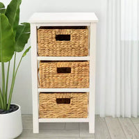 Table d'appoint eHemco 3 niveaux en X, meuble de rangement avec 3 paniers naturels en jacinthe d'eau tressée