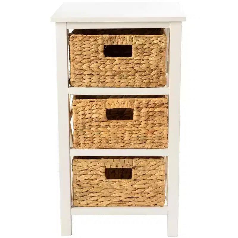 Table d'appoint eHemco 3 niveaux en X, meuble de rangement avec 3 paniers naturels en jacinthe d'eau tressée