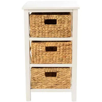 Table d'appoint eHemco 3 niveaux en X, meuble de rangement avec 3 paniers naturels en jacinthe d'eau tressée