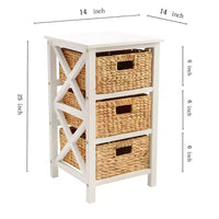 Table d'appoint eHemco 3 niveaux en X, meuble de rangement avec 3 paniers naturels en jacinthe d'eau tressée