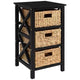 eHemco 3 Tier X-Side End Table Side Table Storage Cabinet with 3 Natural Water Hyacinth Wicker Baskets