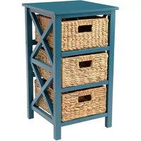 Table d'appoint eHemco 3 niveaux en X, meuble de rangement avec 3 paniers naturels en jacinthe d'eau tressée
