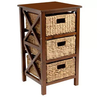 Table d'appoint eHemco 3 niveaux en X, meuble de rangement avec 3 paniers naturels en jacinthe d'eau tressée