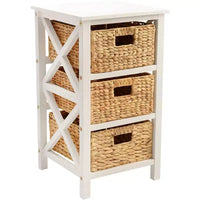 Table d'appoint eHemco 3 niveaux en X, meuble de rangement avec 3 paniers naturels en jacinthe d'eau tressée