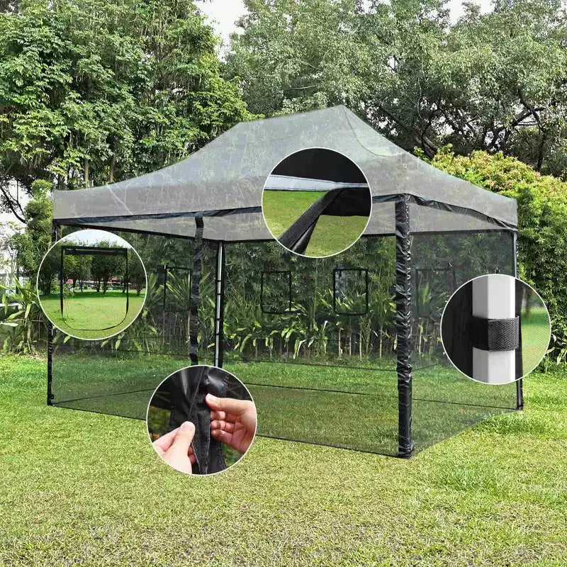 4 parois latérales en maille Instahibit pour tente pop-up de 15x10 pieds avec fenêtres, idéal pour stands de nourriture et foires