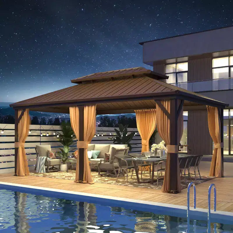 EROMMY Gazebo de patio en aluminium, gazebo à toit rigide avec toit en acier galvanisé et cadre en aluminium