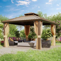 EROMMY Gazebo de patio en aluminium, gazebo à toit rigide avec toit en acier galvanisé et cadre en aluminium