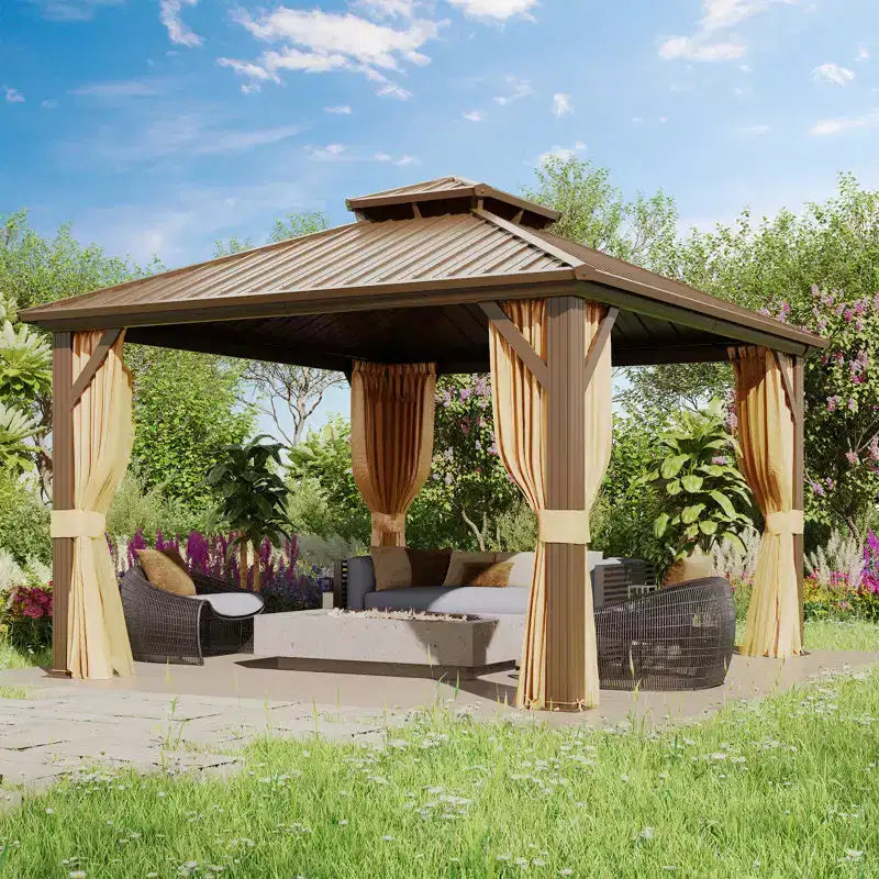 EROMMY Gazebo de patio en aluminium, gazebo à toit rigide avec toit en acier galvanisé et cadre en aluminium