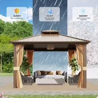 EROMMY Gazebo de patio en aluminium, gazebo à toit rigide avec toit en acier galvanisé et cadre en aluminium