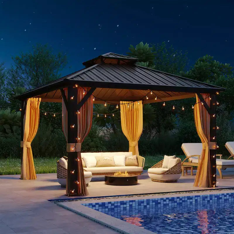 EROMMY Gazebo de patio en aluminium, gazebo à toit rigide avec toit en acier galvanisé et cadre en aluminium
