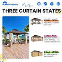 EROMMY Gazebo de patio en aluminium, gazebo à toit rigide avec toit en acier galvanisé et cadre en aluminium