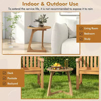 Costway lot de 1/2 table d'appoint ronde en bois de teck table d'extrémité sofa avec plateau à lattes table de chevet