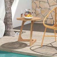 Costway lot de 1/2 table d'appoint ronde en bois de teck table d'extrémité sofa avec plateau à lattes table de chevet