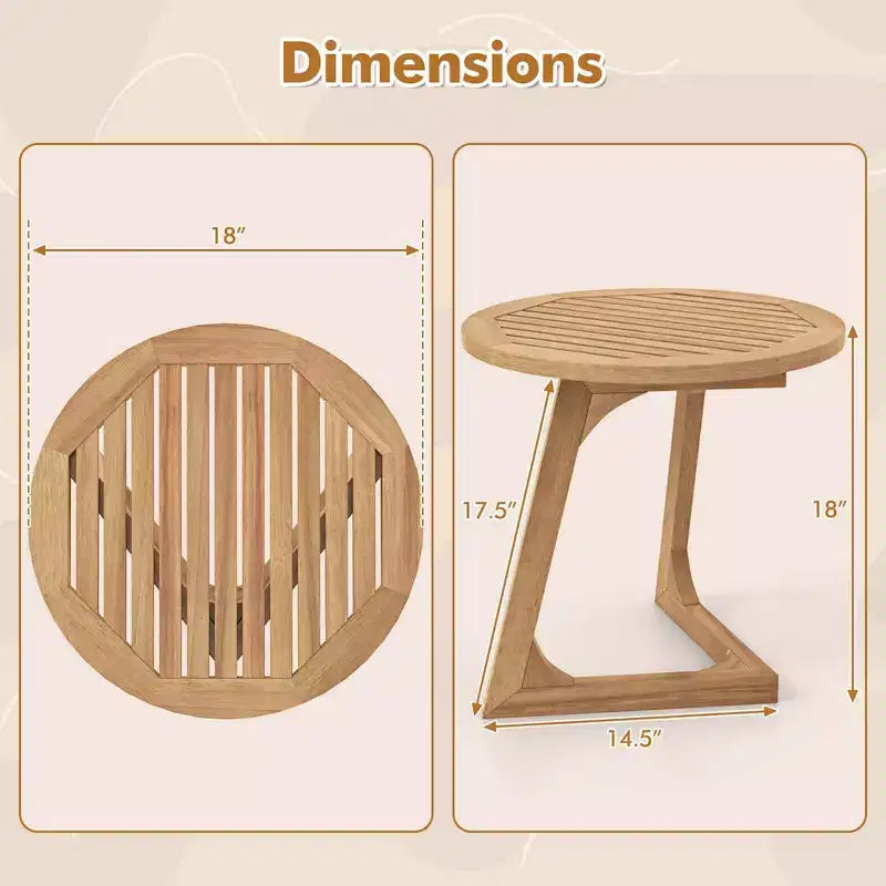 Costway lot de 1/2 table d'appoint ronde en bois de teck table d'extrémité sofa avec plateau à lattes table de chevet