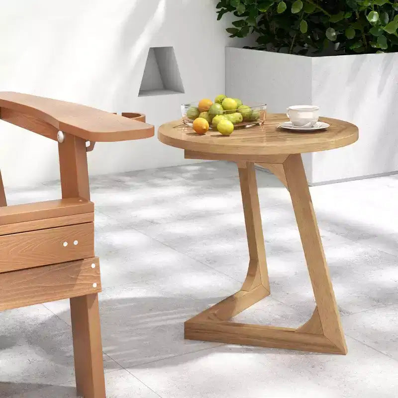 Costway lot de 1/2 table d'appoint ronde en bois de teck table d'extrémité sofa avec plateau à lattes table de chevet