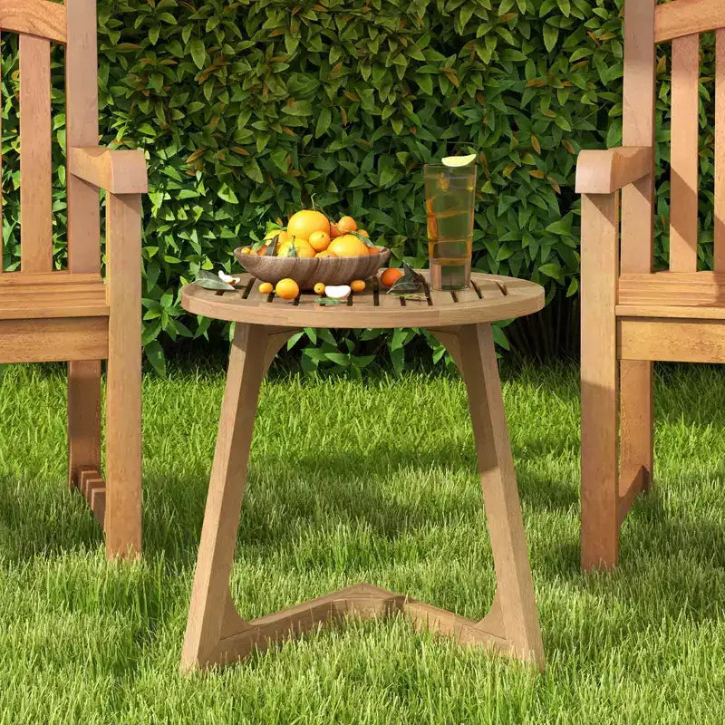 Costway lot de 1/2 table d'appoint ronde en bois de teck table d'extrémité sofa avec plateau à lattes table de chevet