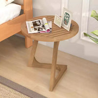 Costway lot de 1/2 table d'appoint ronde en bois de teck table d'extrémité sofa avec plateau à lattes table de chevet