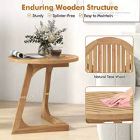 Costway lot de 1/2 table d'appoint ronde en bois de teck table d'extrémité sofa avec plateau à lattes table de chevet