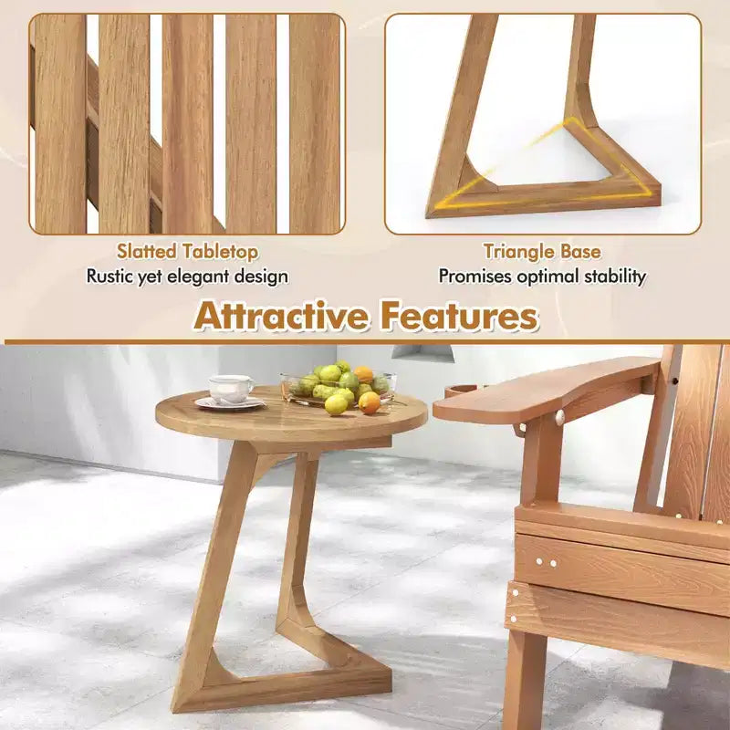 Costway lot de 1/2 table d'appoint ronde en bois de teck table d'extrémité sofa avec plateau à lattes table de chevet